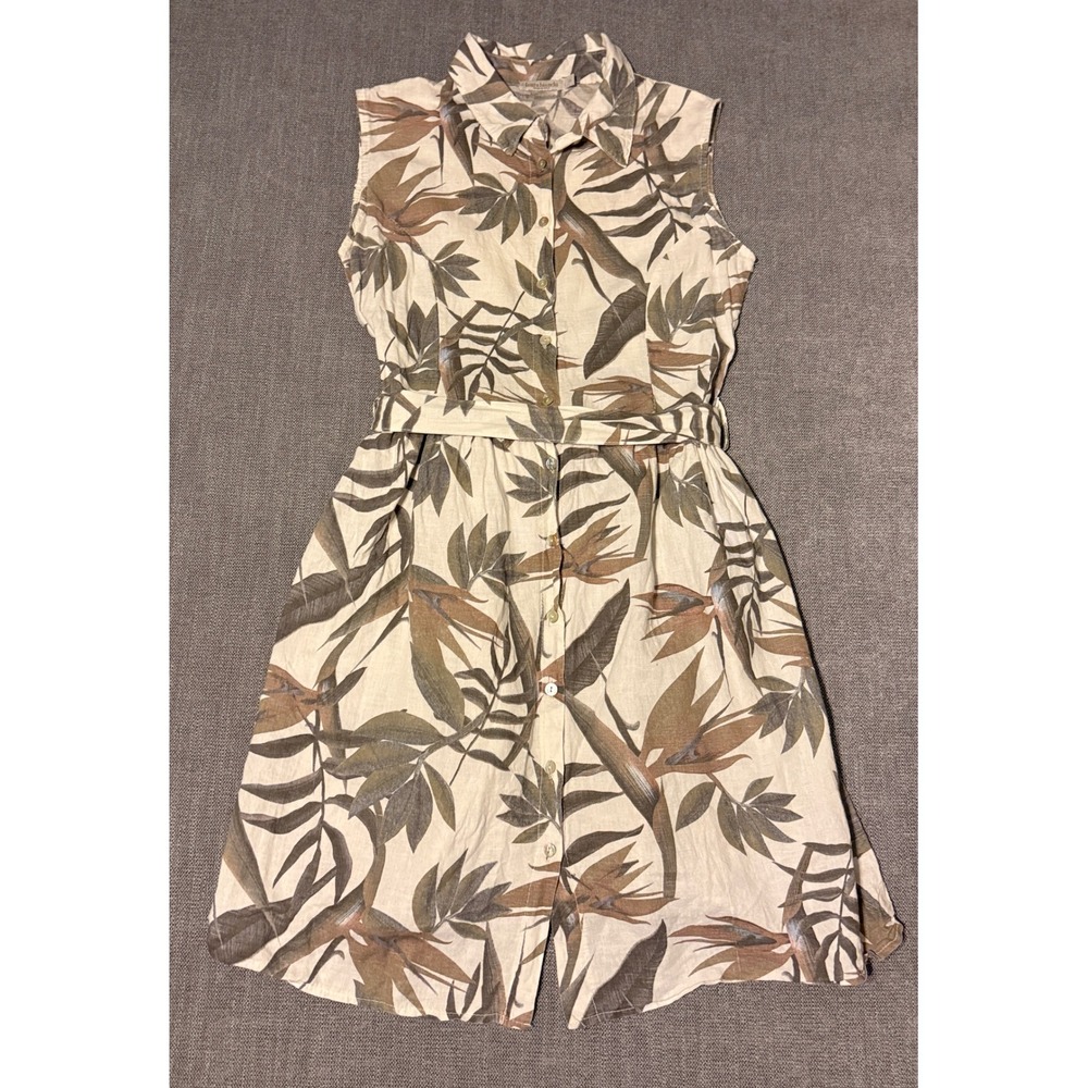 Laura Bianchi Leaf Print Sleeveless Belted Shirt Dress‎ Size Small